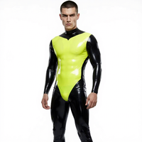 Combinaison en latex sur mesure, noir brillant et vert herbe, pour homme, bicolore, une pièce, intégrale