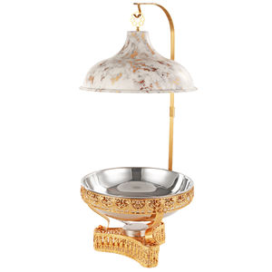 होटल रेस्तरां ईंधन चफिंग बफेट ट्रे ग्लास ढक्कन शादी पार्टी संगमरमर स्टेनलेस स्टील सोना 8l क्षमता भोजन गर्म सेट - Product Image 2