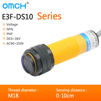 OMCH E3F-DS10 M18 Capteur Optique Photoélectrique Distance de Détection Réglable 1-10cm Modèles de Réflexion Diffuse Infrarouge