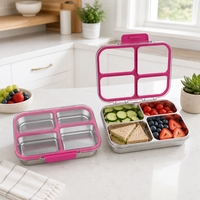 S004-2 Boîte à bento mignonne en acier inoxydable 304 avec couvercle transparent en Tritan, capacité 1-3L, plus de 3 compartiments, sans BPA, étanche, compatible micro-ondes