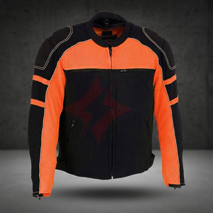 Veste de moto touring unisexe quatre saisons FLASH GEAR respirante en maille noir-néon-orange à manches longues en cuir/polyester - Product Image 3