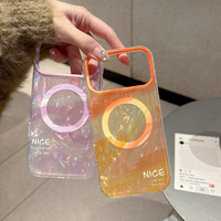 Étui de téléphone portable magnétique double IMD arc-en-ciel pour iPhone 16 15 14 Pro Max, coque arrière transparente colorée au laser pour filles, design de créateur