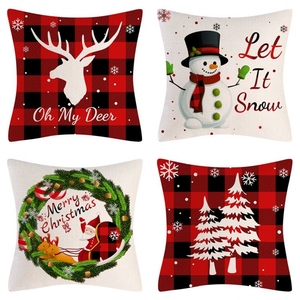 Décorations de Noël, ensemble de 4 housses de coussin décoratives 18x18, flocons de neige rouges et blancs, pour canapé, intérieur - Product Image 2
