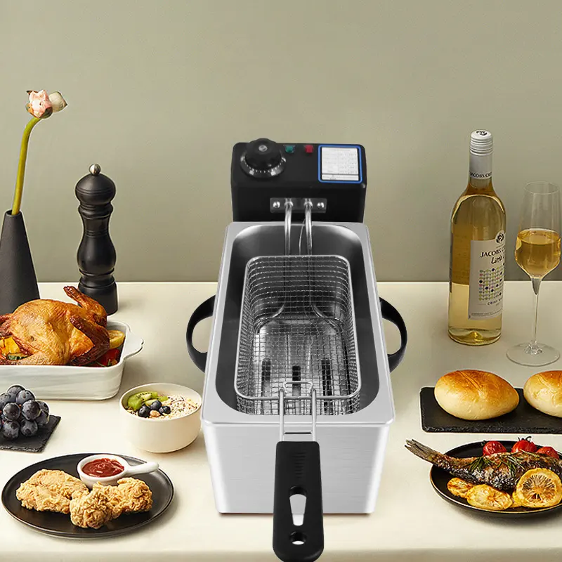 Friteuse électrique commerciale en acier inoxydable 2000W 4l, appareil à friture avec simple cylindre, entièrement résistante, facile à nettoyer, idéal pour la cuisson des aliments