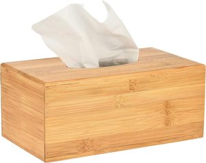 Wooden Bamboo Rectangular Tissue Box Cover Decorative Organizer Tissue Box Holder for Bathroom Office Dinner Table
