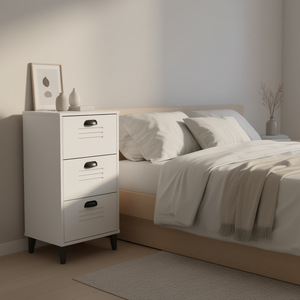 VIKEN White Engineered Wood Nightstand 3 Drawer Modern <b>Bedside</b> Cabinet <b>Storage</b> Bedroom Furniture - Product Image 2