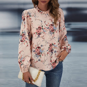 Camicetta di moda di fabbrica con stampa floreale in Chiffon per donna Casual elegante con maniche lunghe a lanterna con <span class=keywords><strong>collo</strong></span> a <span class=keywords><strong>volant</strong></span> top - Product Image 6