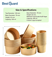 Bol à salade jetable en papier kraft biodégradable de qualité alimentaire, à paroi simple, avec gaufrage en feuille d'or, 750 ml – Le meilleur choix pour une protection optimale