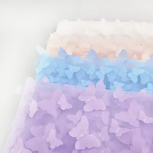 Personalizza tessuto da ricamo rete a farfalla 100% poliestere 3D taglio laser ricamo tessuto di pizzo a rete con paillettes per il vestito