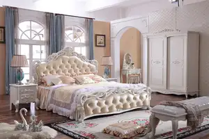 Cama de luxo macia personalizada, cama king size de couro genuíno vintage para armazenamento de cama branca e madeira