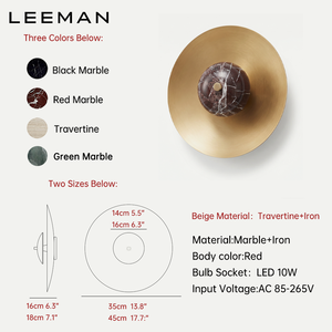 Lámpara de Pared LED de Diseño Moderno con Domo de Mármol, Lámpara de Pared Redonda Decorativa de Lujo para Sala de Estar y Dormitorio - Product Image 2