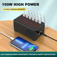 Stasiun Pengisian Daya USB Hub 30 Port Pintar, Stopkontak Multi Port, Pengisi Daya Dinding Cepat, Adaptor Pengisi Daya untuk Hotel, Sekolah, Toko