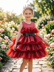 Nuovo Stile 2026 Abito Estivo da Principessa per Bambine in Tulle Lavorato all'Uncinetto, Design a Strati, Gonna Corta, Costume per Spettacoli - Product Image 2