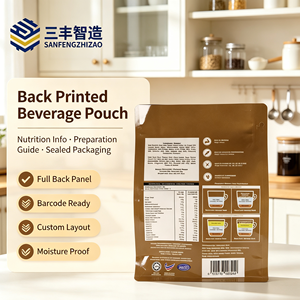Bolsa de Embalaje Flexible Personalizada con Impresión, Bolsa de Fondo Plano Marrón para Bebidas Lácteas, Bebidas de Café Instantáneo y Latte - Product Image 4