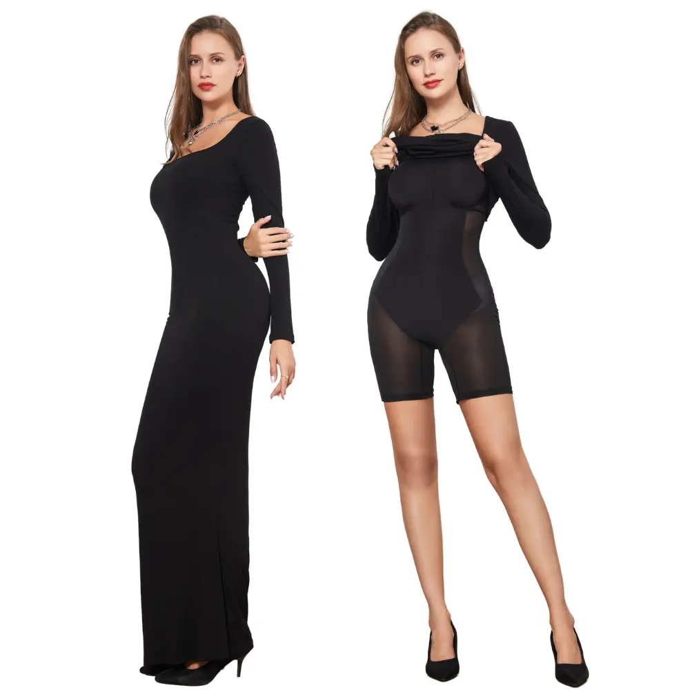 فستان نسائي بلون واحد لتشكيل الجسم مع وسادة صدر مدمجة في شكل الجسم ملابس داخلية 8 في 1 للنساء للحفلات الليلية