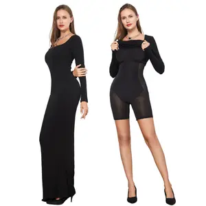 Abito modellante per il corpo In tinta unita da donna con cuscinetto per il seno costruito In biancheria intima modellante 8 In 1 vestito per la notte delle feste delle donne