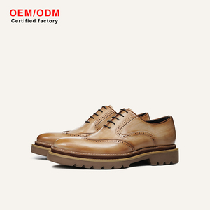 OEM Custom Men's Pointed Brogue Oxford <b>Shoes</b> Top-Grain Cowhide Thick Sole Comfort British Retro Wingtip Carving Business Dress - Product Image 1