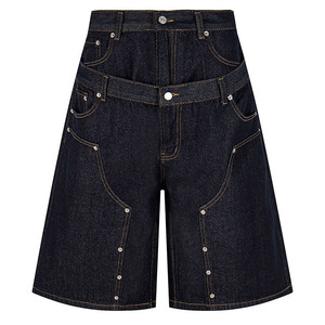 Shorts en jean personnalisés pour homme, été 2026, haute qualité, coupe large, décontracté, ample, droit, double ceinture, effet délavé - Product Image 2