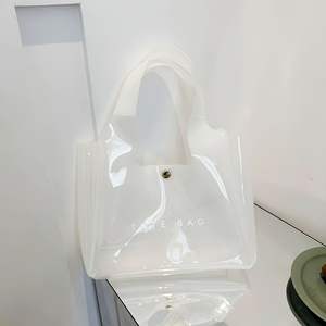 OEMパーソナライズソフト刺繍ボタンPVCトートバッグカスタムプリント透明ショルダー夏ビーチバッグ女性ハンドバッグ - Product Image 6