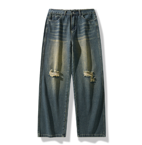 Pantalones Largos Casuales de Hombre, Estilo Retro, con Agujeros, de Pierna Ancha, Corte Recto y Holgado, para un Look Desenfadado y Atractivo - Product Image 3