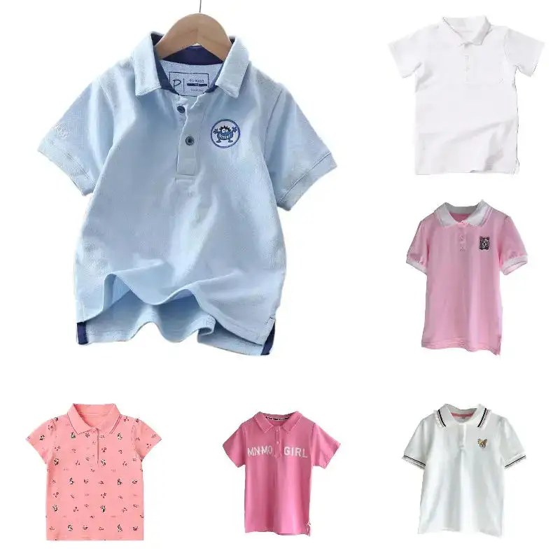 Wholesale custom summer kids toddler clothing boys cotton knitted baby short sleeve color block polo shirts children's t-shirts