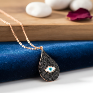 Oeil poire Design noir Zircon pierre pendentif à breloque turc fabriqué à la main en gros 925 bijoux en argent Sterling - Product Image 3
