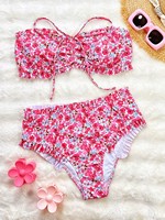Ensemble bikini imprimé deux pièces pour femme, maillot de bain sexy dos nu avec jupe à nouer, vente en gros