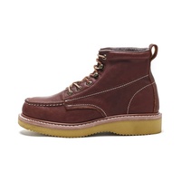 Botas de trabajo personalizadas sin punta de acero para hombre, venta al por mayor, zapatos de trabajo con punta MOC para hombre, botas de trabajo de cuero de grano completo