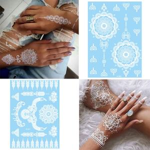Vente en gros d'autocollants de tatouage imperméables 3D Hena Bride pour la beauté du corps, motifs temporaires en dentelle blanche pour le commerce extérieur d'<span class=keywords><strong>Amazon</strong></span> - Product Image 3