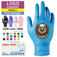 Gants en nitrile bleus imprimés avec logo exclusif AQL1.5, lot de 2, pack voyage, promotionnels pour entreprises, EPI, nitrile pur, vente en gros e-commerce