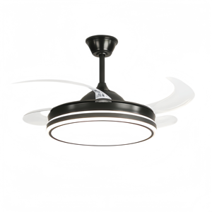 Ventilateur de plafond LED moderne avec moteur DC, 4 pales, télécommande, intensité variable 3000K-6000K, construction métallique, 6 vitesses, montage encastré pour salon - Product Image 1