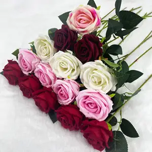 White Red Artificial Flower Rose for Wedding Bouquets Home Office Party Decoration Faux Roses Velvet Flower
