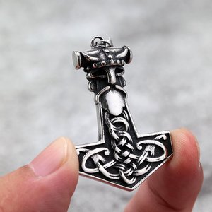 Nordic Vintage Stainless Steel Thor Hammer Pendant Necklace For Men Gift Jewelry - Product Image 4
