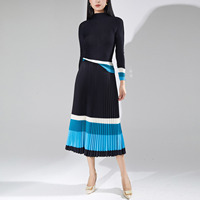 Ensemble 2 pièces Miyake 2026 : Haut color block style européen et jupe plissée élégante – Look amincissant et tendance