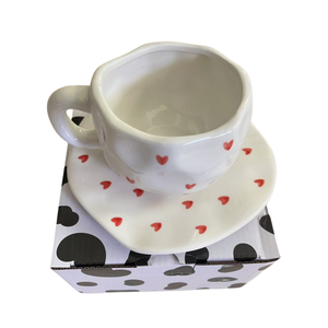 Irregular Hand Painted Heart Printing 280Ml 9Oz Tea <b>Cups</b> Saucers Coffee Mug <b>Ceramic</b> Turkish Tea <b>Cups</b> Cute Coffee <b>Cup</b> - Product Image 2