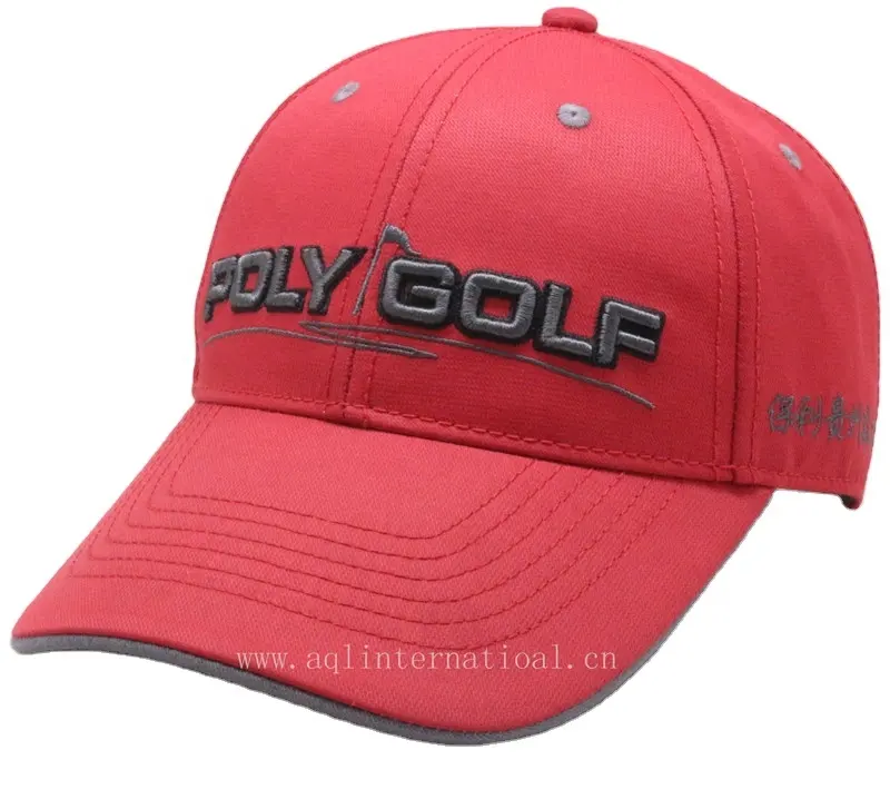 Gorra de béisbol personalizada con bordado 3d, gorro de golf de poliéster 100%, gorra de golf roja, gorro deportivo de lujo