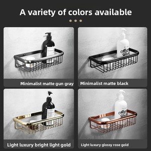 Brushed Gun <strong>Grey</strong> All-copper <strong>Corner</strong> Dual Tier Square Net Basket Bathroom Wall-mounted Shower Room Storage <strong>Shelf</strong> - Product Image 4