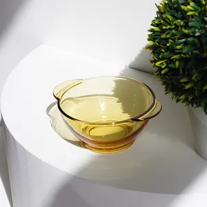 Borosilikat berwarna berkualitas tinggi Set mangkuk kaca mangkuk buah piring kaca Pot grosir mangkuk kaca dengan tutup