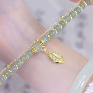 2022 Fashion Jewelry Wholesale Natural 8MM Crystal Gemstone Tumble <b>Beads</b> <b>Gold</b> Leaf Handmade Link <b>Bracelet</b> for Women - Product Image 3