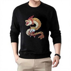OEM-Service Maßgeschneidertes Private Label Herren Schwarzes Rundhals-Sweatshirt mit Drachen-Cartoon-Druck Regular Fit Baumwolle Freizeitkleidung - Product Image 1