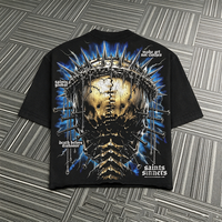 T-shirt vintage noir délavé double face avec crâne, pour homme, coupe oversize, couronne de épines, style gothique streetwear, manches courtes
