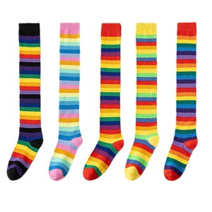 Chaussettes hautes rayées arc-en-ciel pour Halloween, Noël, fête, cosplay, au-dessus du genou, pour performance, ensemble <span class=keywords><strong>de</strong></span> manchons chauffe-bras pour femme - Product Image 5