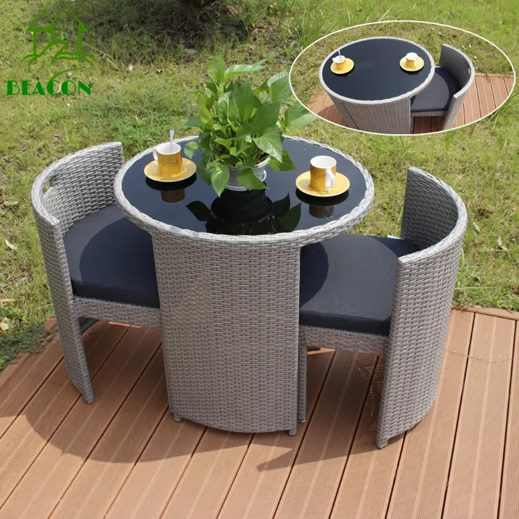 コーヒーショッピング用のユニークな屋外ガーデン家具バルコニー籐ミラーコンパクトコーヒーテーブルセット