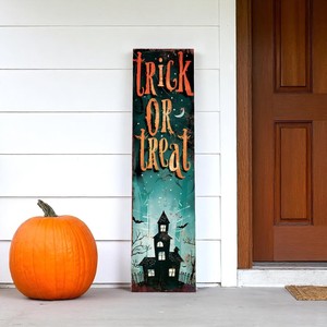 HMS 36 \ "in legno massello dolcetto o scherzetto di Halloween portico segno nero arancione verde per cortile e prato decorazioni - Product Image 1