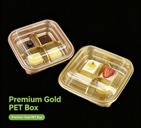 Boîte à dessert carrée en PET doré de qualité supérieure, jetable, avec couvercle transparent, 2/4 compartiments, conteneur en plastique pour pâtisserie, sushis, salades, personnalisable