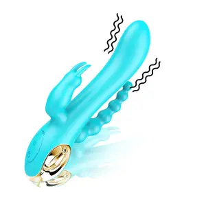 USB 3 trong 1 ba chức năng kích thích hậu môn Bead dildo nữ G tại chỗ niềm vui quan hệ tình dục đồ chơi màu xanh thrusting Rabbit Vibrator cho phụ nữ