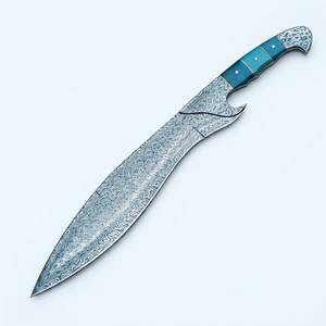 Couteau de chasse artisanal en acier Damas, lame à pointe tombante, bord droit, manche en os coloré, OEM - Product Image 1