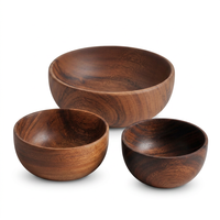 Ensemble de bols en bois d'acacia faits à la main, bols ronds pour servir des fruits et des collations, design classique, écologiques, pour mariage, maison, cuisine