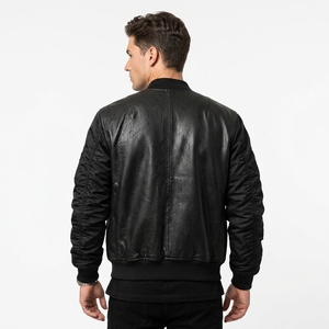 Blouson aviateur en cuir véritable pour <span class=keywords><strong>homme</strong></span>, taille américaine personnalisée MA-1, avec patchs brodés, en cuir de mouton, vintage, automne, réversible, OEM - Product Image 2