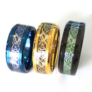 <strong>Men</strong> Blue <strong>Celtic</strong> Dragon Two Tone Blue Black Color Tungsten Carbide Male <strong>Ring</strong> - Product Image 5